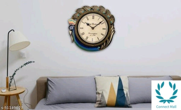 Elegant Peacock Design Metal Wall Clock - Free Size, Metal, Wall Clock, Pack of1
